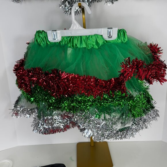 Festive Green Holiday Tutu Skirt with Red Glitter Bow (Size S/M) - Picture 3 of 4